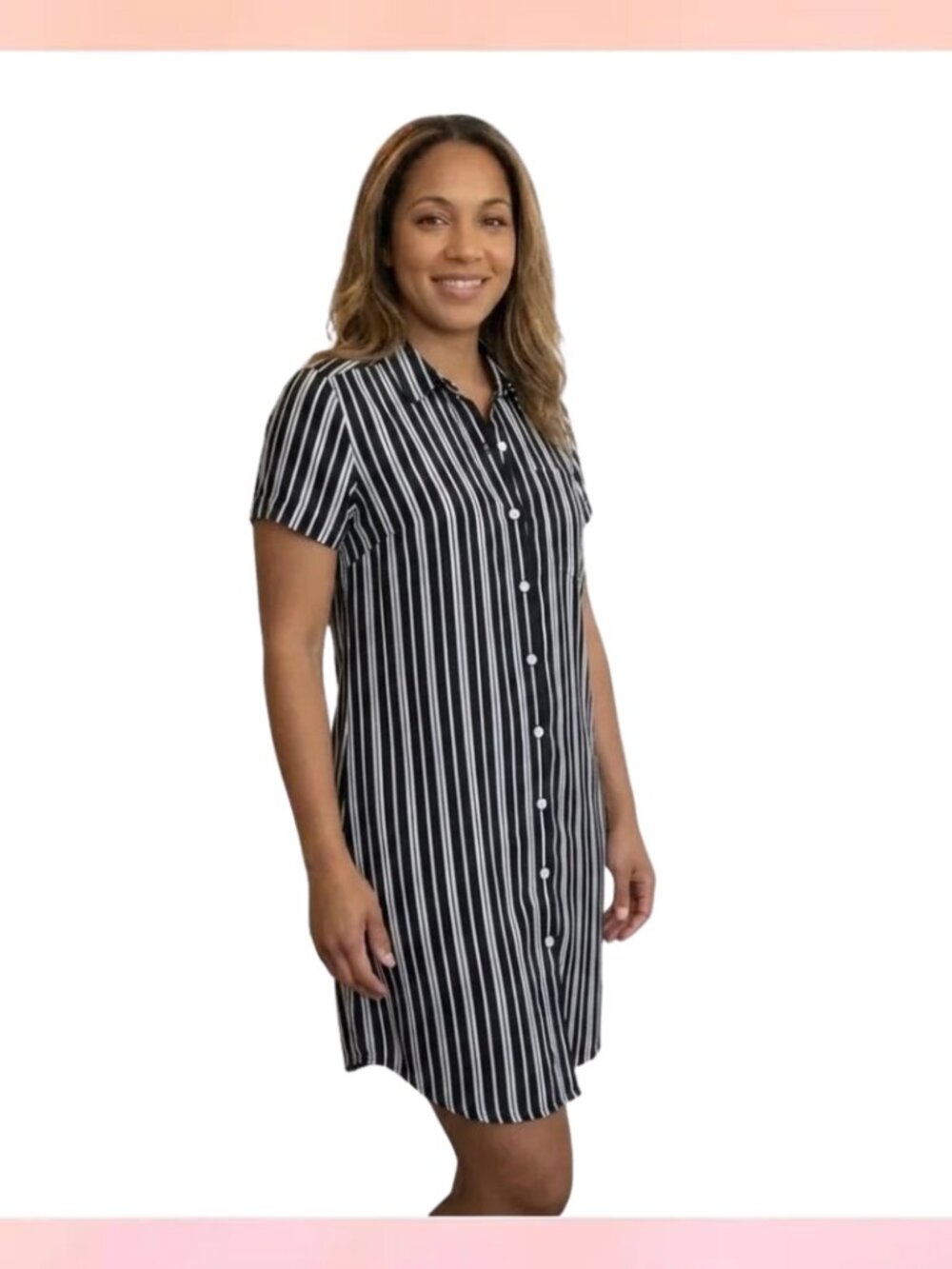 Banana Republic Striped Linen Blend Shirt Dress Blue White Size 8
